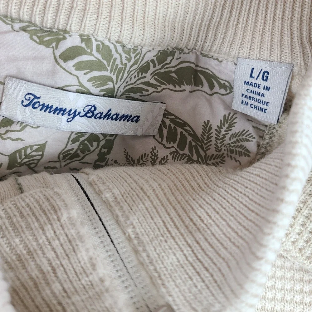 Tommy Bahama Sweater Mens Large Beige‎ Knitted Quarter Zip Sweatshirt